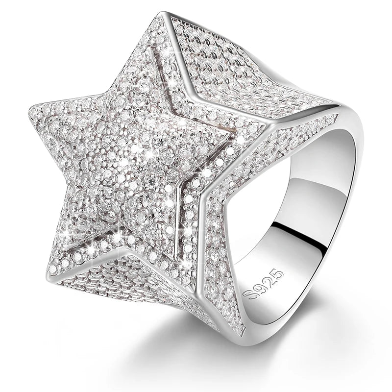 S925 Five Star Moissanite Men Rings Luxury 925 Sterling Silver Ring for Women D VVS round Moissanite Diamond Hip Hop Jewelry