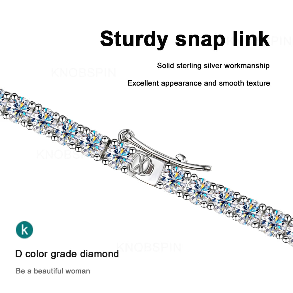 D Color Moissanite Tennis Necklace 925 Sterling Sliver Plated 18K Gold Necklace for Woman Man Hiphop Party Jewelry