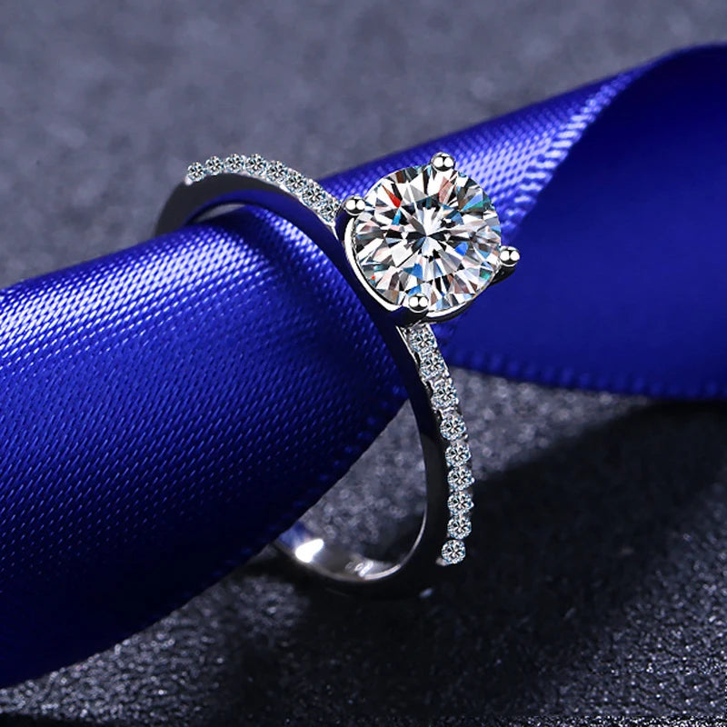 Moissanite Wedding Band Classic 4 Prong Wedding Rings for Women Sterling Silver Brilliant Diamond Proposal Ring Fine Jewelry