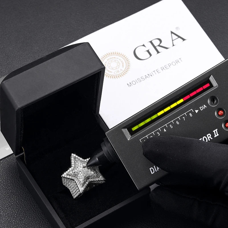 S925 Five Star Moissanite Men Rings Luxury 925 Sterling Silver Ring for Women D VVS round Moissanite Diamond Hip Hop Jewelry