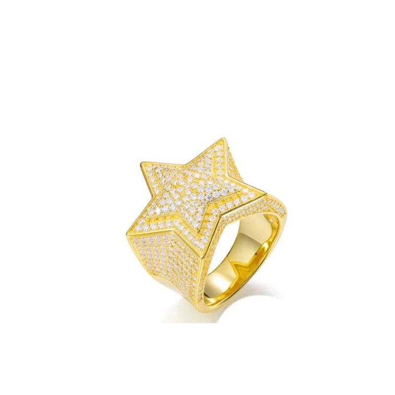 S925 Five Star Moissanite Men Rings Luxury 925 Sterling Silver Ring for Women D VVS round Moissanite Diamond Hip Hop Jewelry