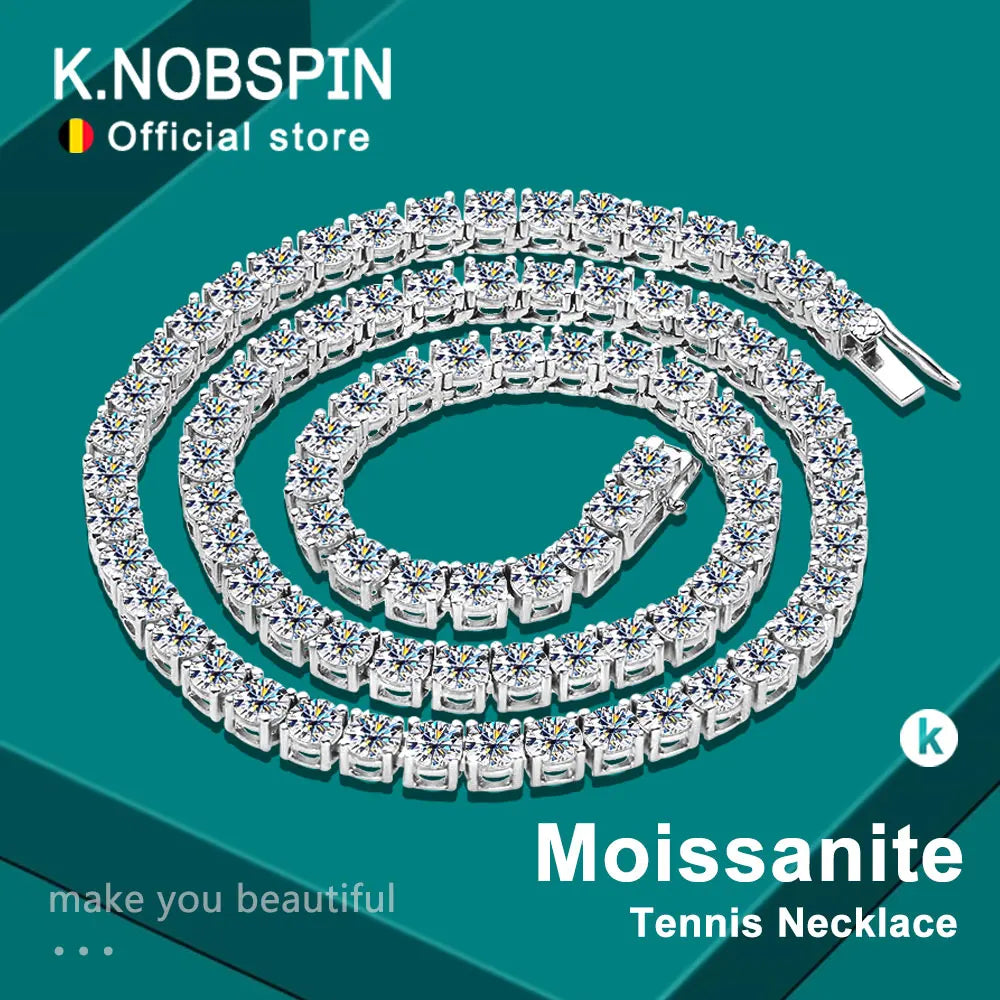 D Color Moissanite Tennis Necklace 925 Sterling Sliver Plated 18K Gold Necklace for Woman Man Hiphop Party Jewelry