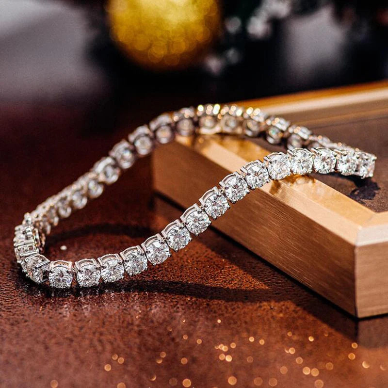 Real Moissanite Bracelet for Women S925 Sterling Silver 4Mm Diamonds Tennis Bangles Chains Sparkling Fine Jewelry